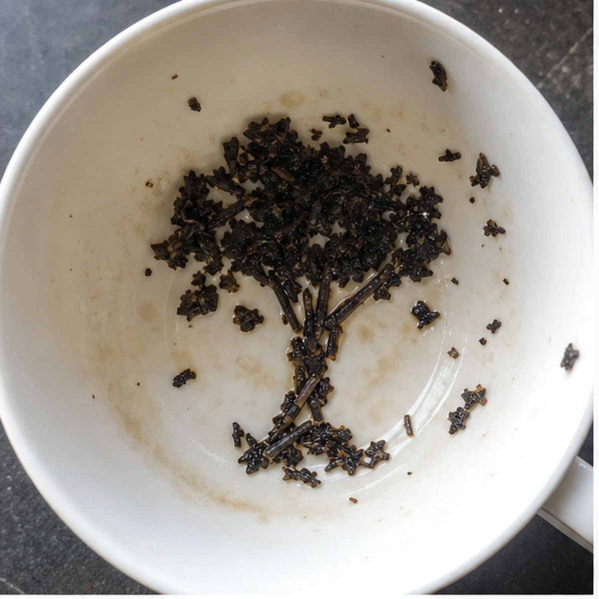 Apple Tree tea leaf reading cup example
