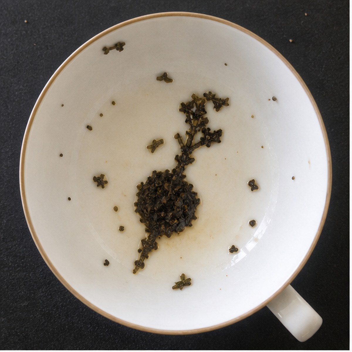 Beetroot tea leaf reading cup example