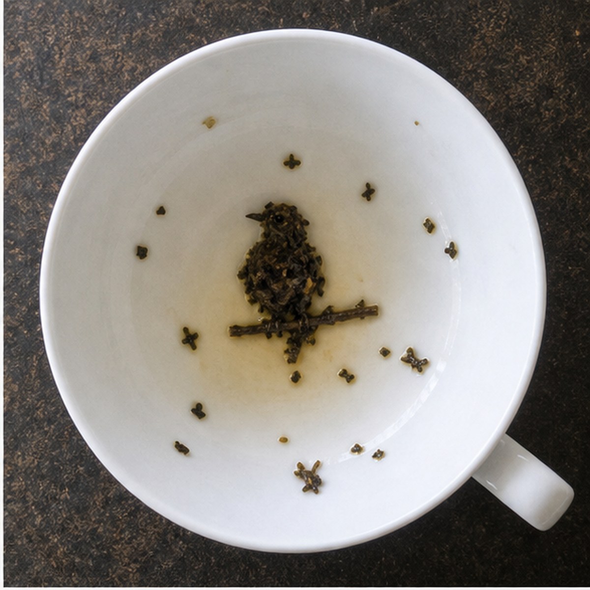 Bird On A Perch tea leaves cup variation one