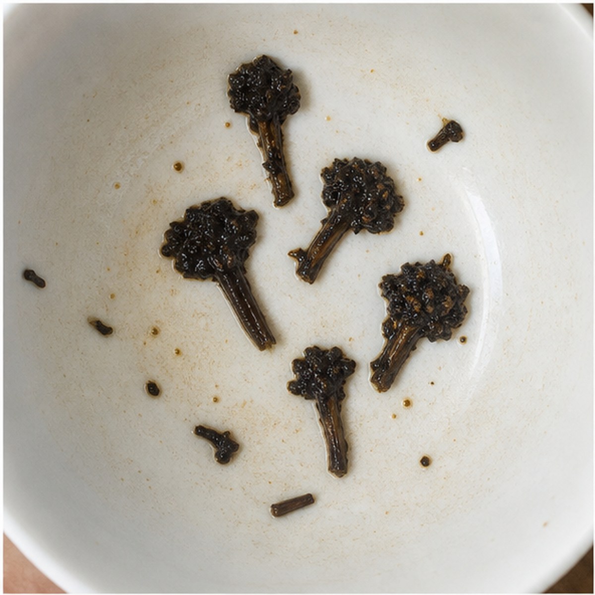 Cloves tea leaf reading cup example