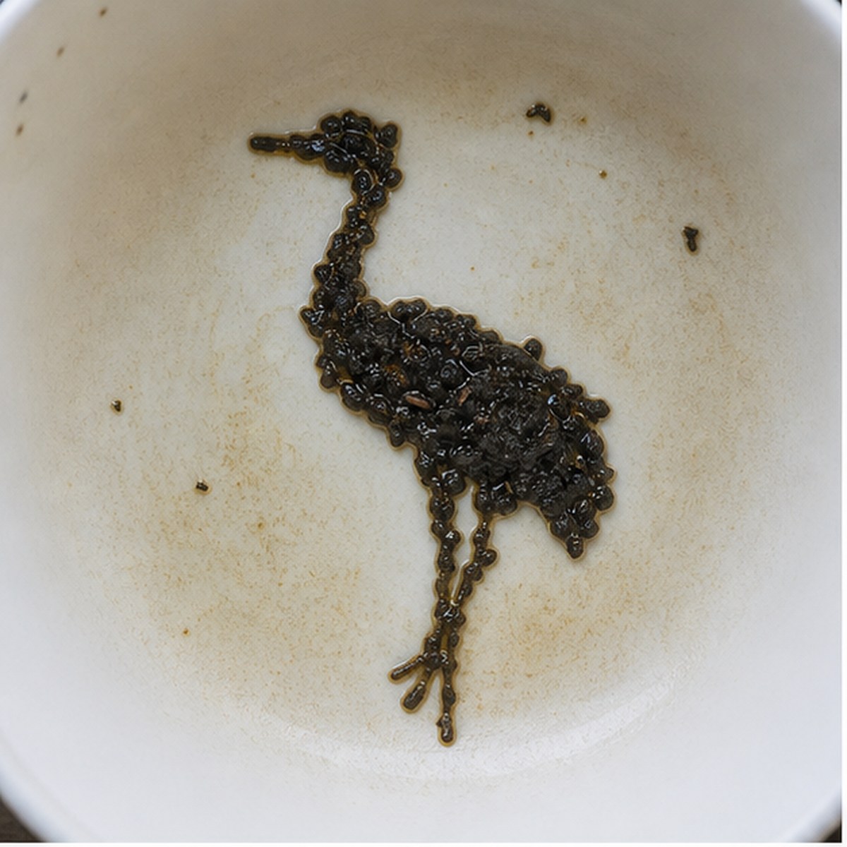 Crane tea leaf reading cup example
