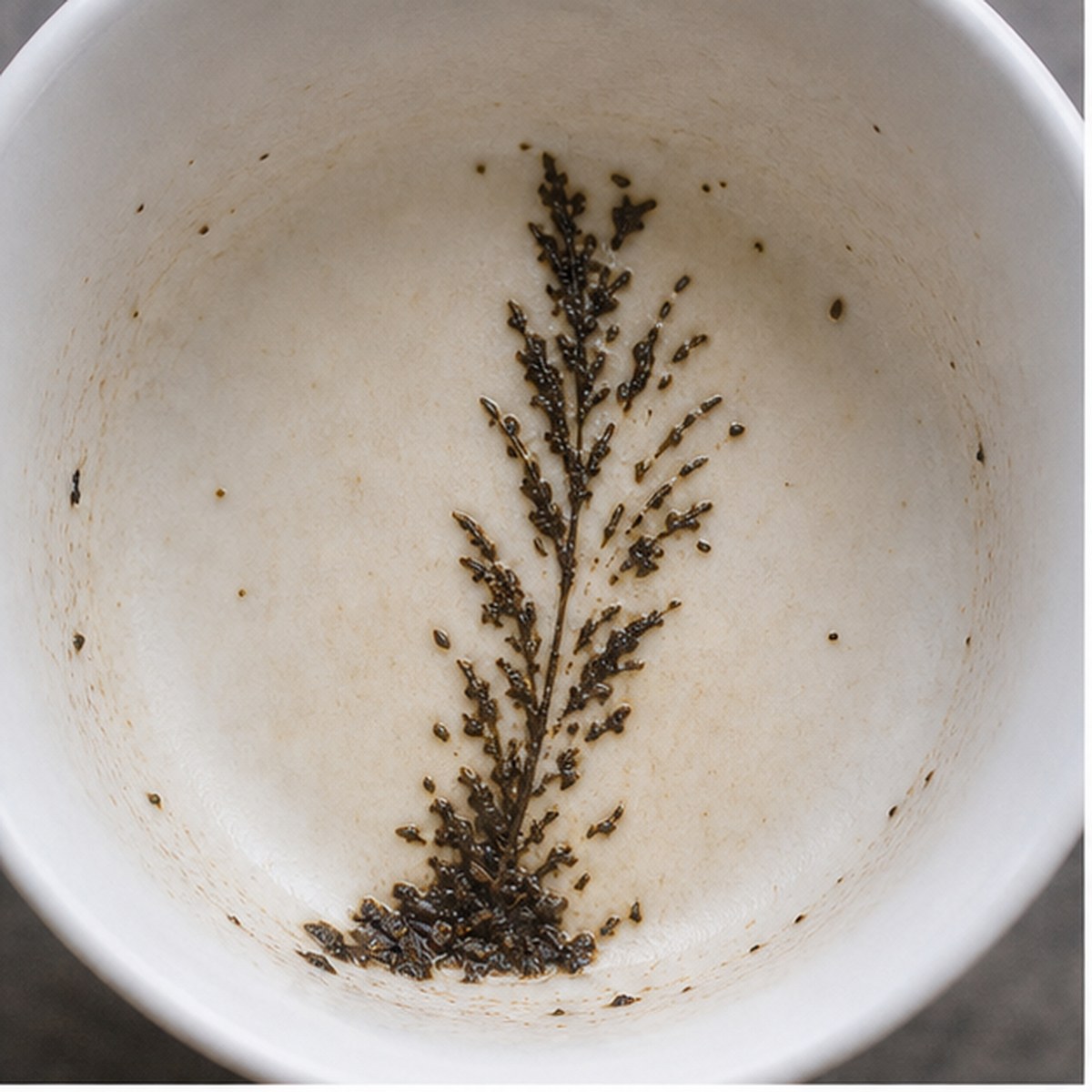 Feathers tea leaf reading cup example