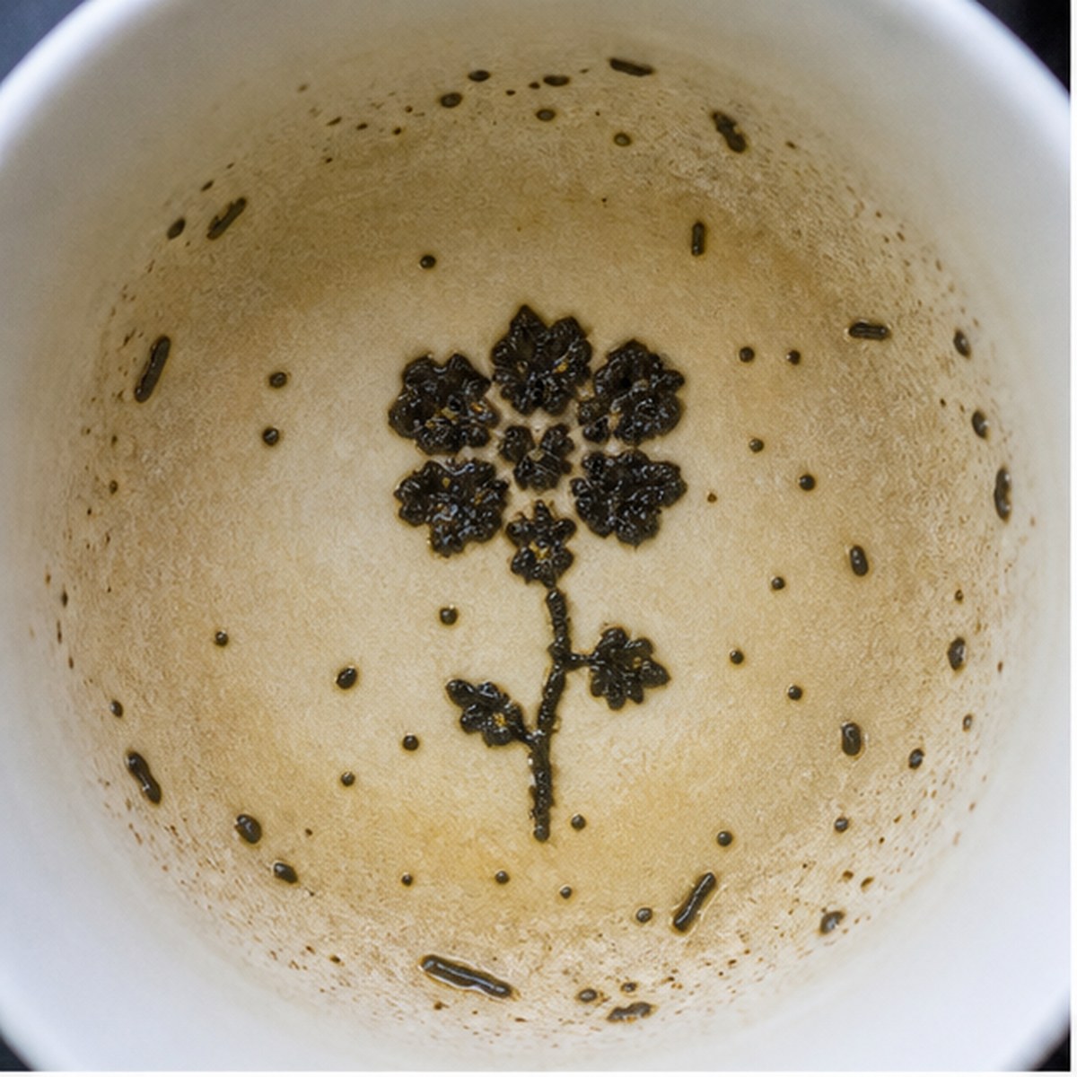 Geranium tea leaf reading cup example