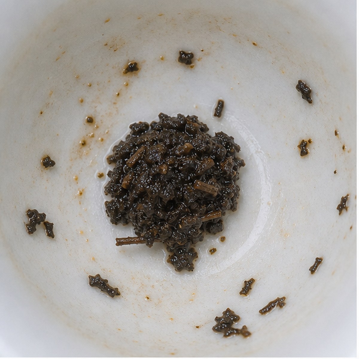 Pudding tea leaf reading cup example
