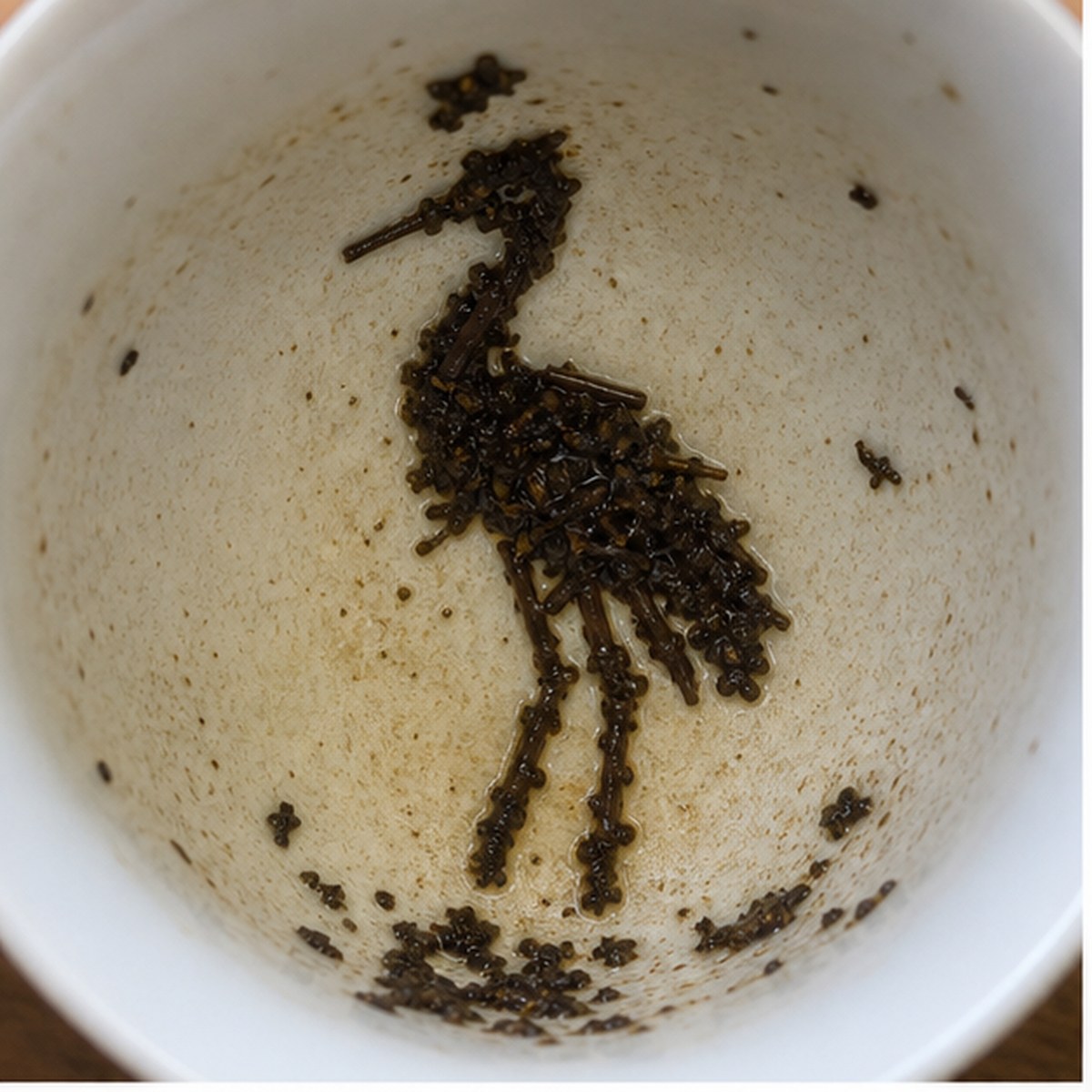Stork tea leaf reading cup example